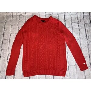Tommy Hilfiger Red Crew Neck Women's Long Sleeve Cable Knit Sweater Size M